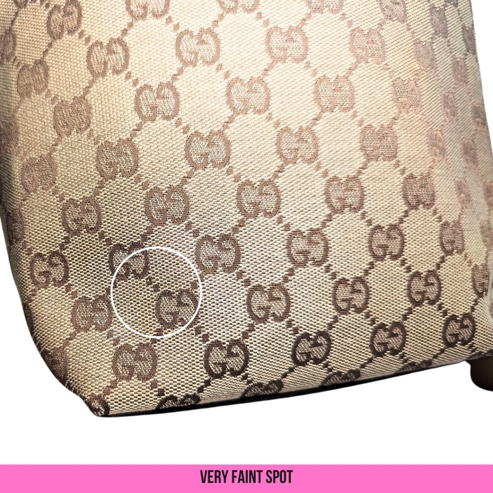 Gucci GG Canvas Brown Leather Bucket Tote Shoulder Bag 31244 002058 - Picture 13 of 14